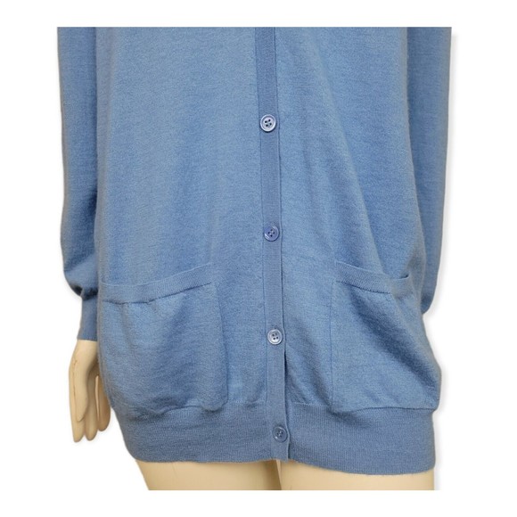 Eric Bompard 100% Cashmere Soft Cardigan V-Neck Classic Front Patch Pockets Blue - Picture 5 of 12